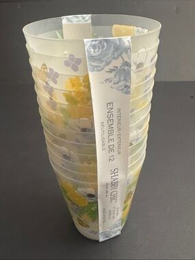 12pc SHABBY CHIC Citrus/Butterfly Floral Reusable Plastic Cups - 16oz